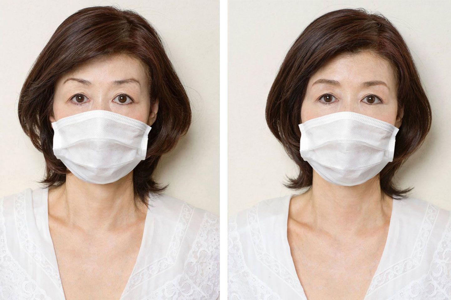 Bさんマスク姿での眉の施術前と施術後