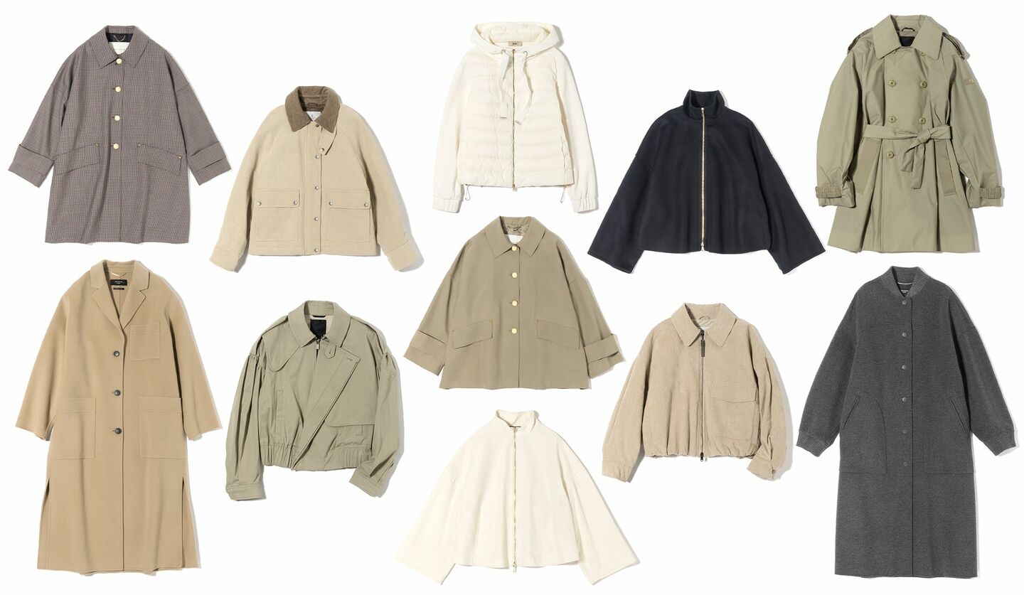 「ヘルノ」「ブルネロ クチネリ」「ウィークエンド マックスマーラ」「ファビアナ フィリッピ」「マッキントッシュ」「タトラス」のアウター
