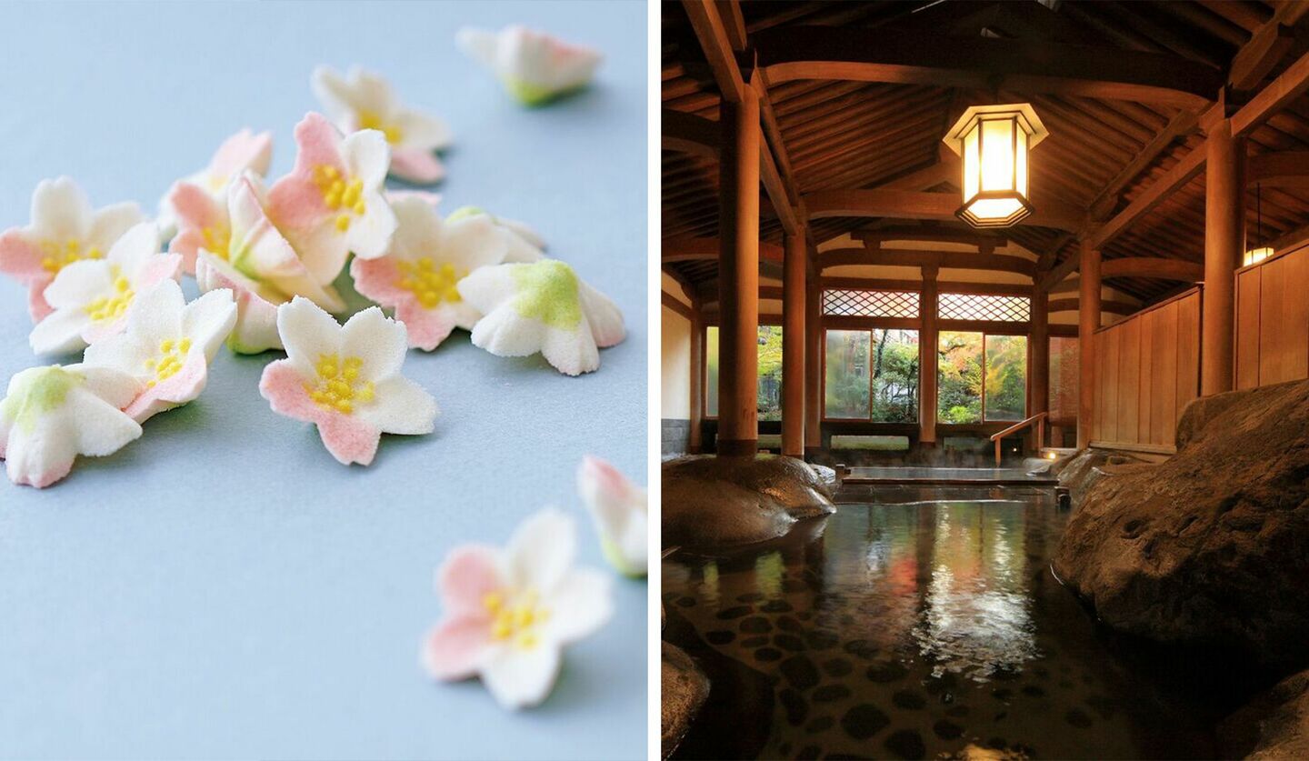 「和菓子 悠」の落雁、「文化財の宿 新井旅館」