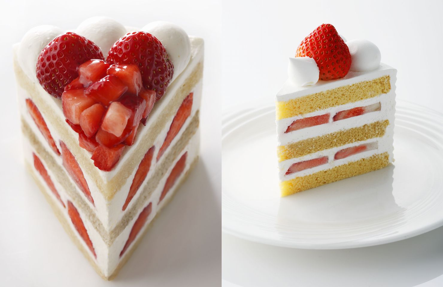 エクストラスーパーあまおうショートケーキ(左)とスーパーあまおうショートケーキ(右)