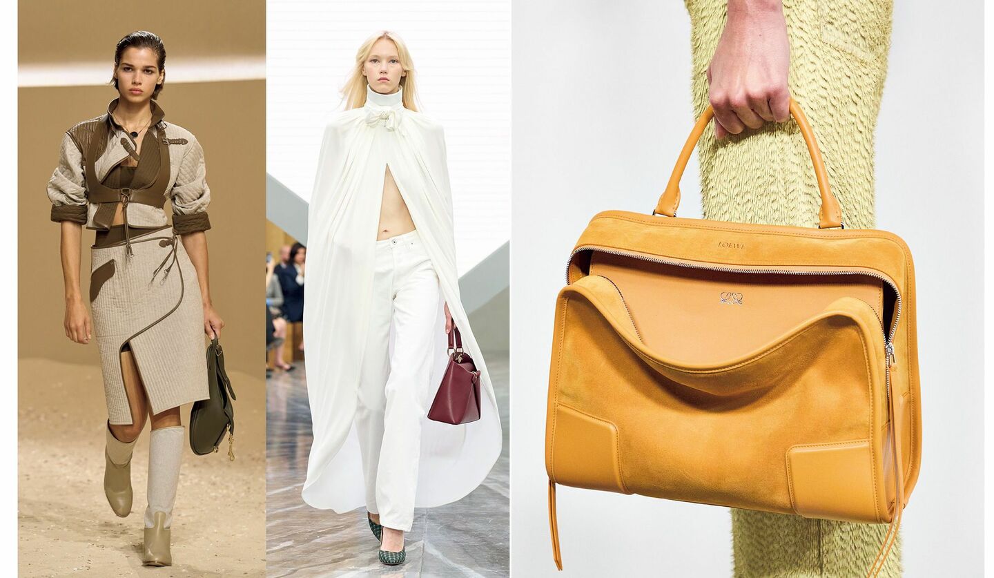 ディオールとエルメスのコレクションからモデルの写真2点とバッグ4点