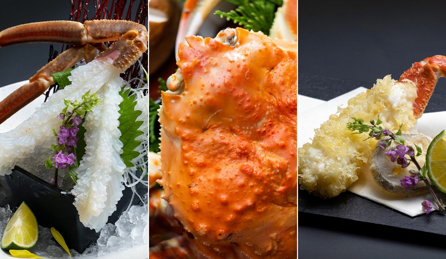 鳥取のかに料理専門店「かにまつば」の松葉蟹、天ぷら、刺身