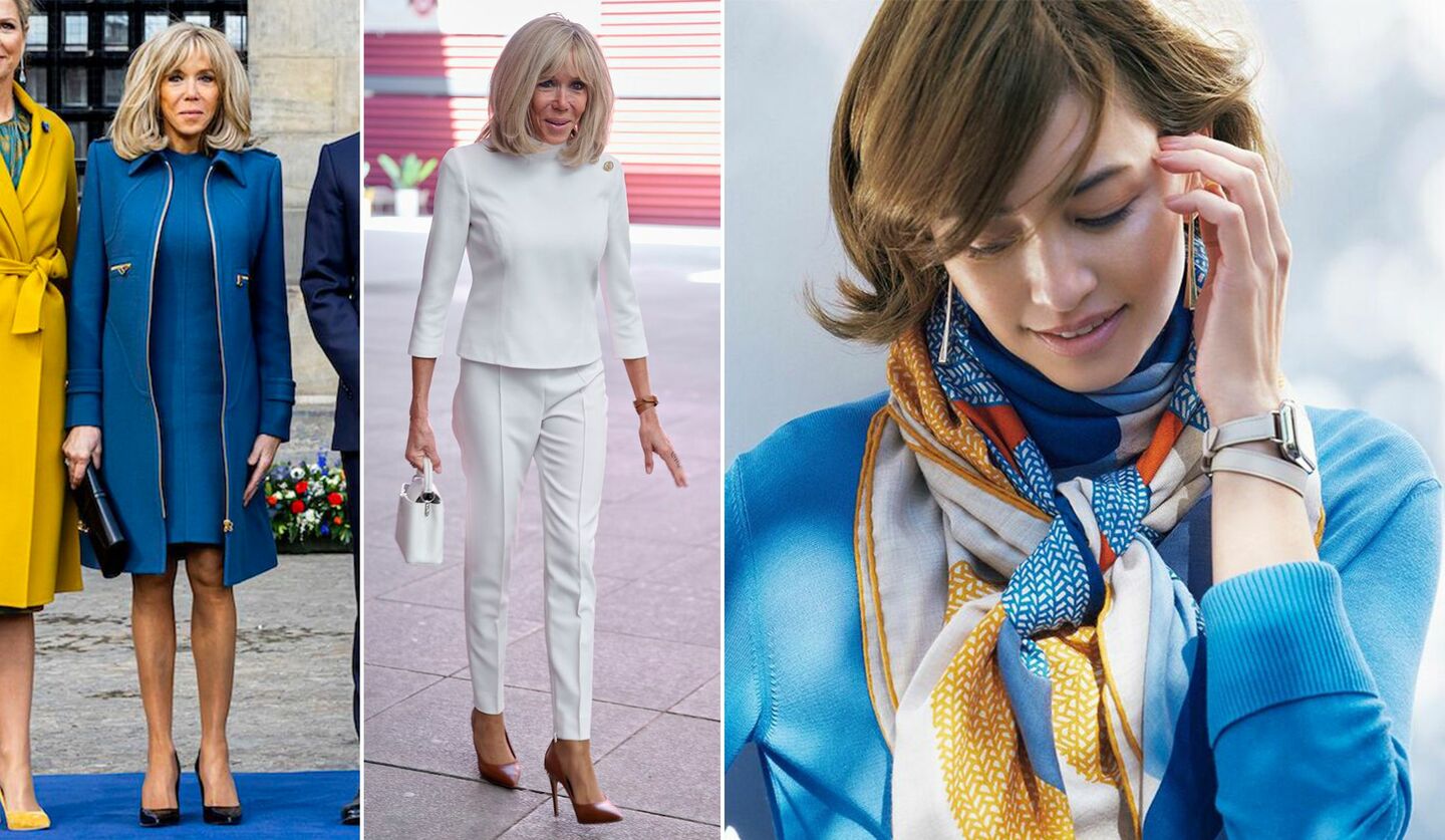 フランス大統領夫人「ブリジット・マクロン」、「エルメス」のスカーフの着こなし