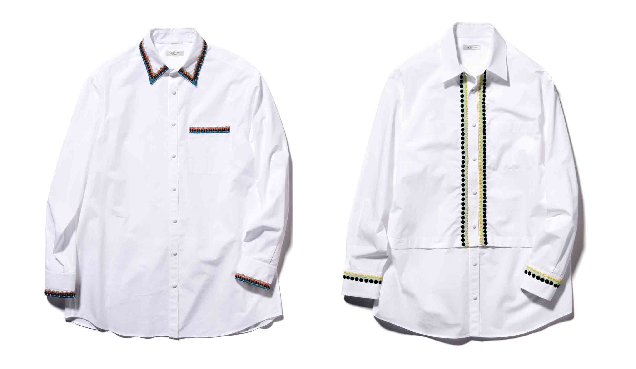 ヴァレンティノのビーズと刺繍が施されたビッグシルエットの白シャツ