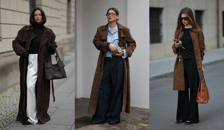 海外インフルエンサーのスエードコートコーデ