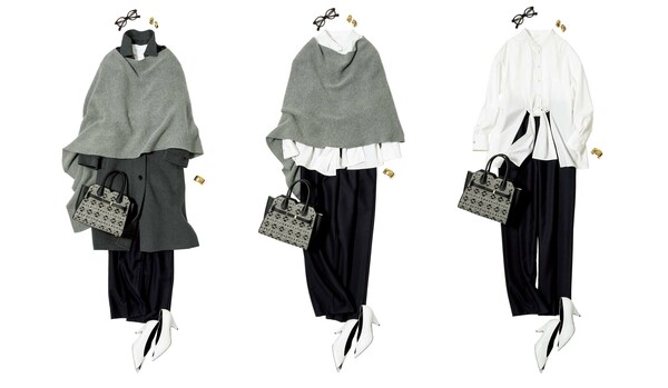 寒暖差の激しい一日を乗り切る「三段活用コーディネート」実例｜トレンド『ケープニット』で、見慣れた装いを活性化