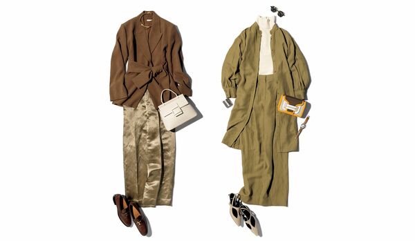 春の仕事服に欠かせない、旬シルエットの「ベージュボトム」コーディネート|華やかな素材感が大人のシンプルを特別に