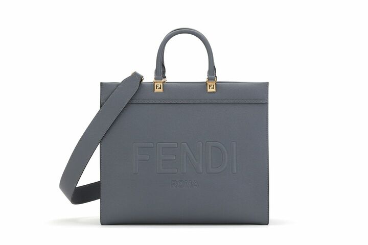 Синяя кожаная сумка Fendi Sunshine Shopper