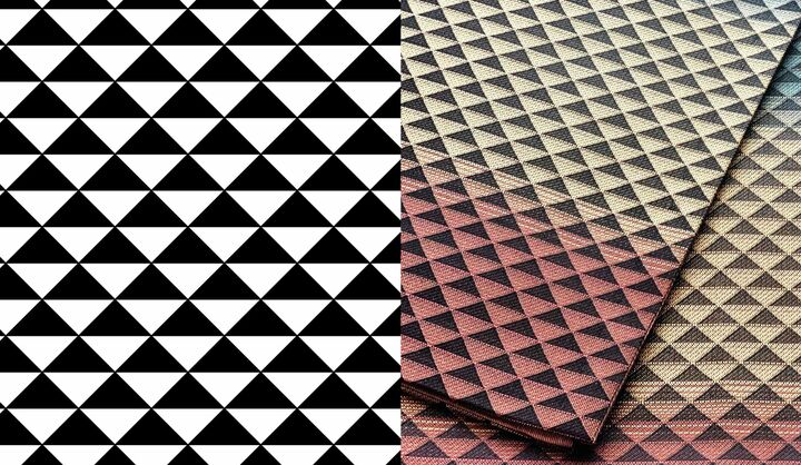 モノクロの図案と、和装の生地に鱗文様を使用した例。