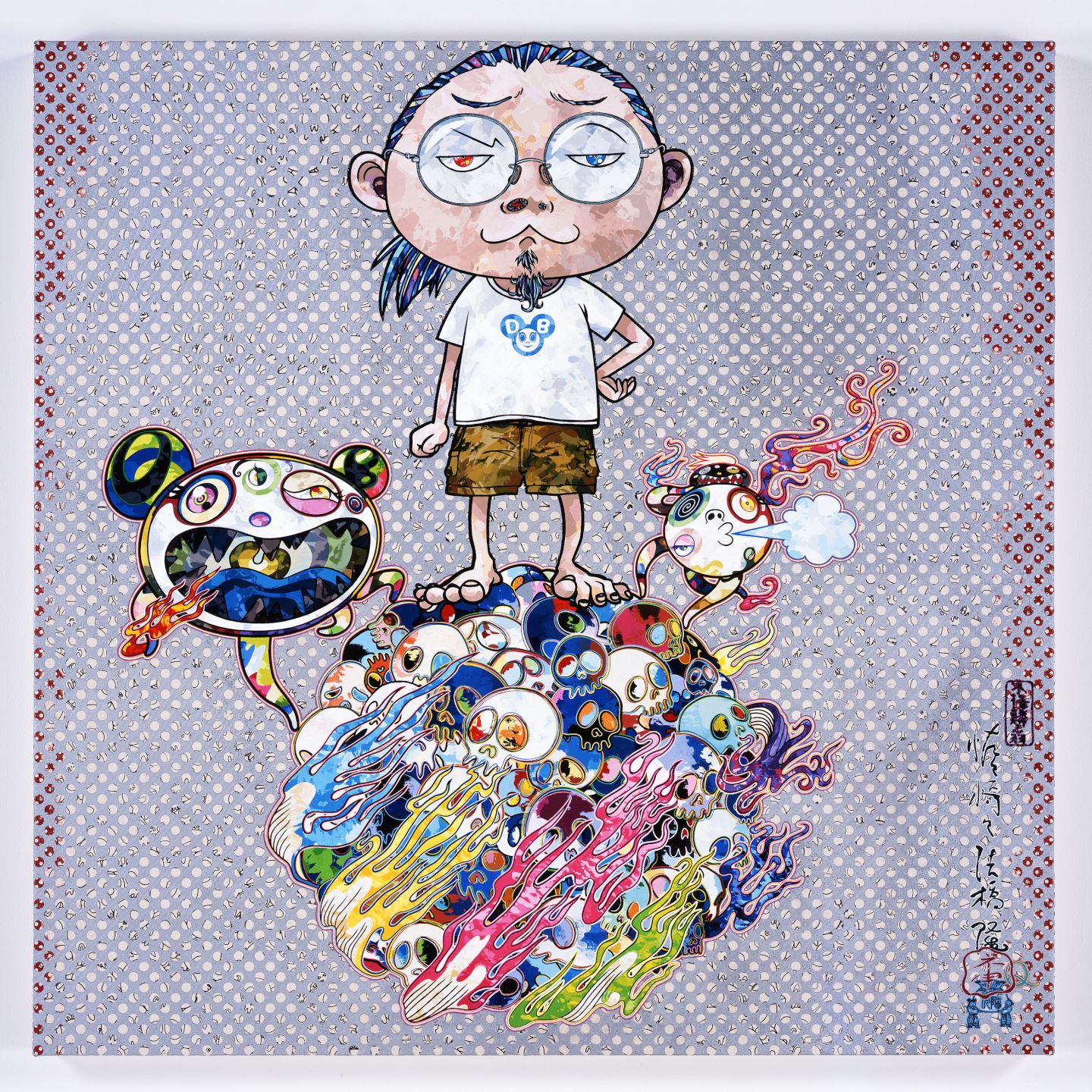 村上 隆 《Mr.DOB Comes to Play His Flute》2013年 キャンバスにアクリル、アルミフレームにマウント 100x100cm ©2013 Takashi Murakami/Kaikai Kiki Co.,Ltd. All Rights Reserved. Courtesy Perrotin