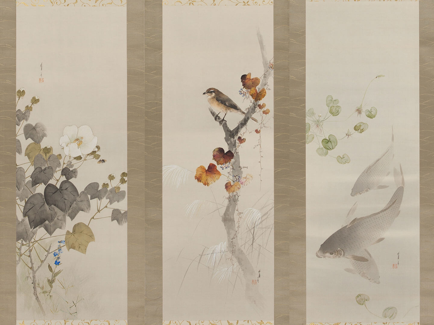 「十二ヶ月」渡邊省亭画(12幅のうち3幅抜粋)