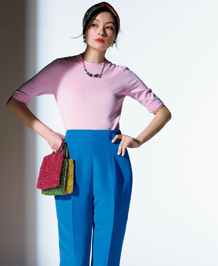 春コーデ_1,ニット_1,パンツ_1,バッグ_1,ネックレス_1