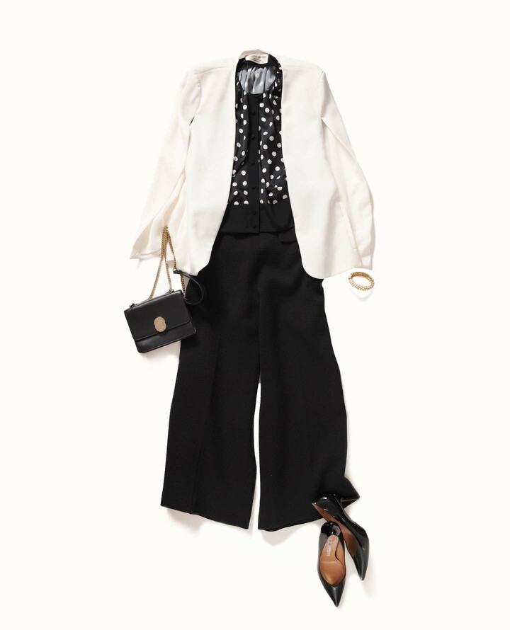 スタイリストの望月律子さんによるモノトーンをテーマにしたドレスアップコーディネート