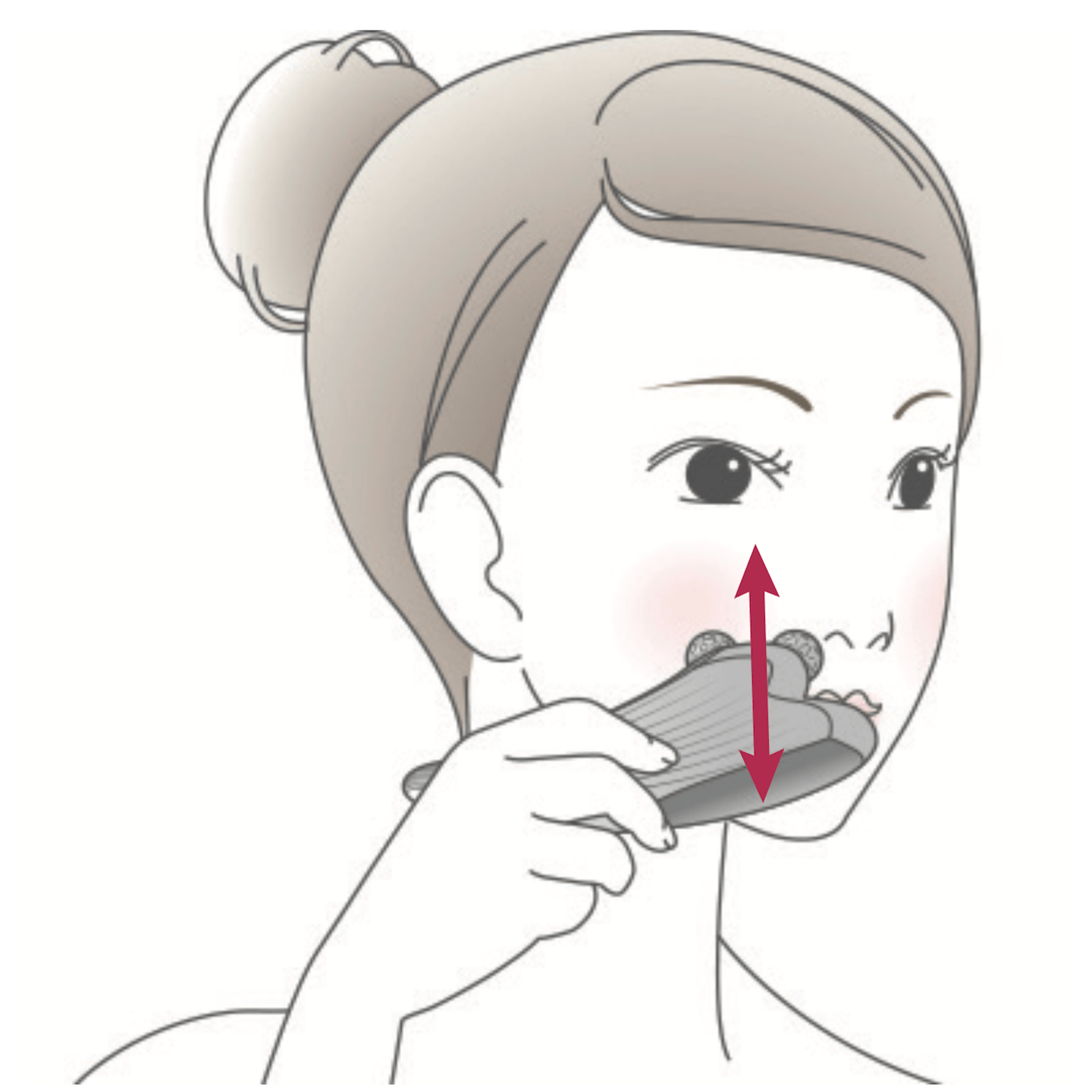 ほうれい線の上をローラーで上下に動かし、表情筋をほぐすように。