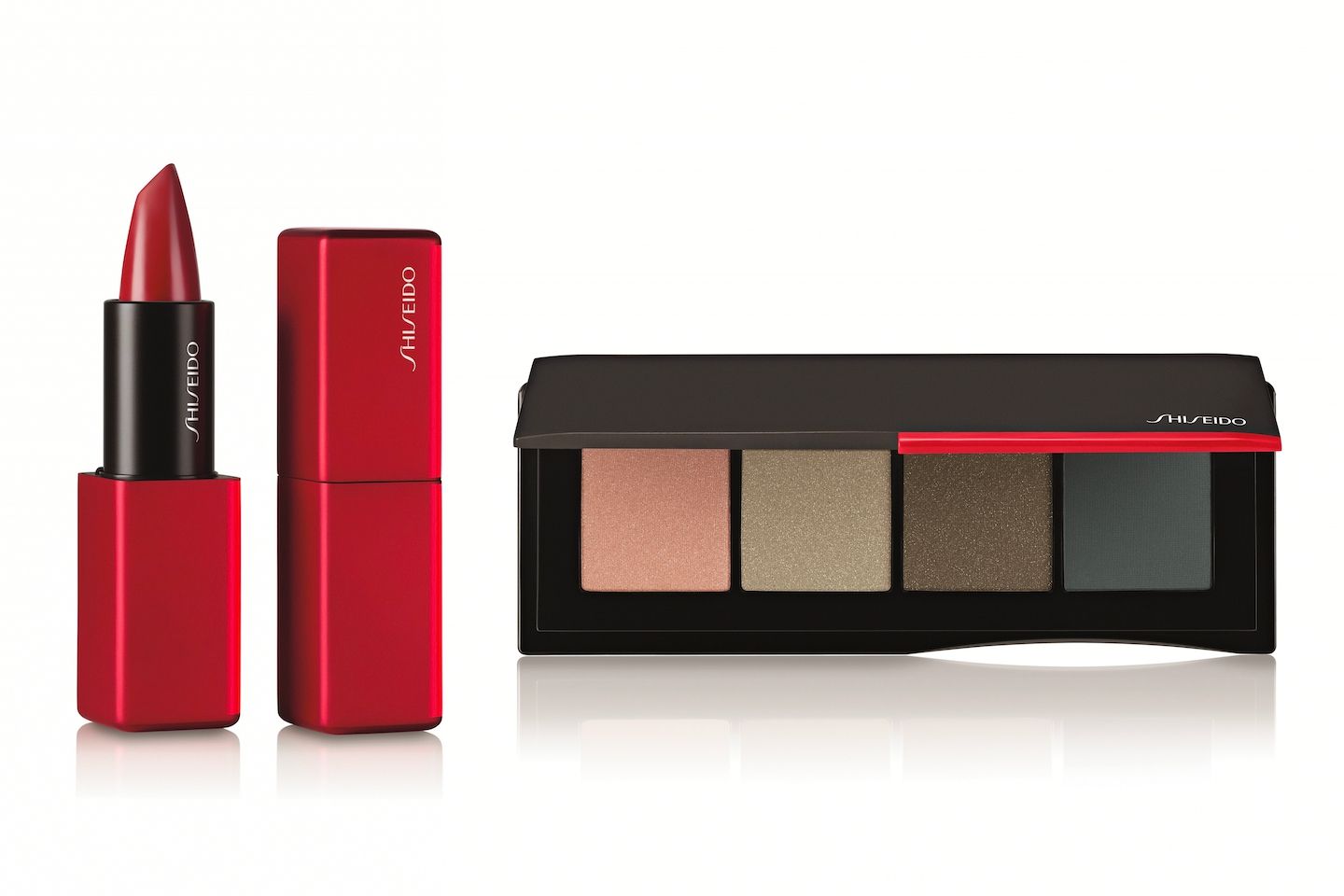 左から/SHISEIDO モダンマット パウダーリップスティック 580 Alina Red ¥3,600、SHISEIDO エッセンシャリスト アイパレット 80 Fire Street Shadow ¥4,000(ともに2020年1月1日数量限定発売)