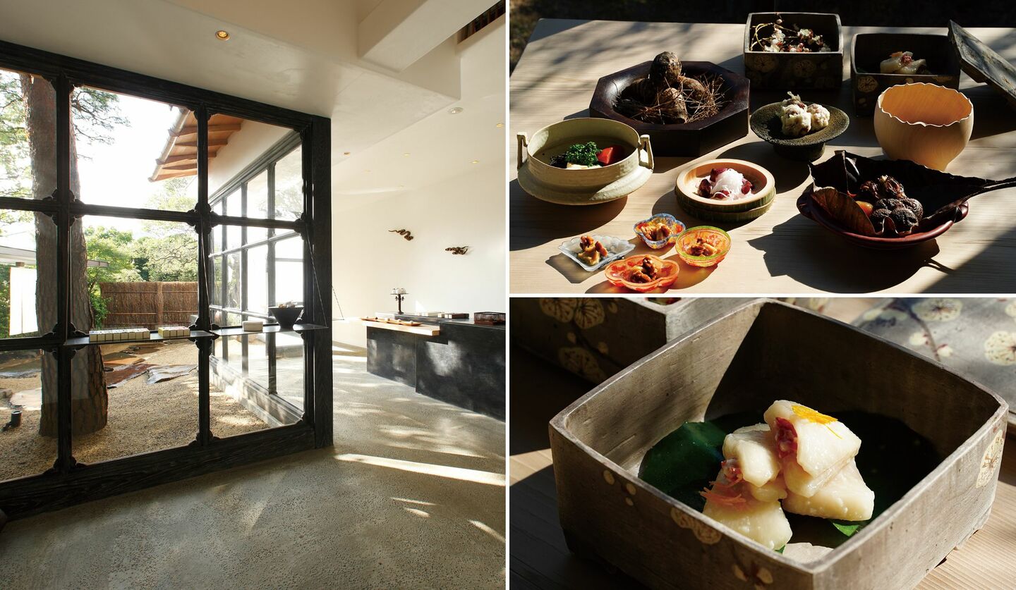 八雲茶寮の店内と精進料理