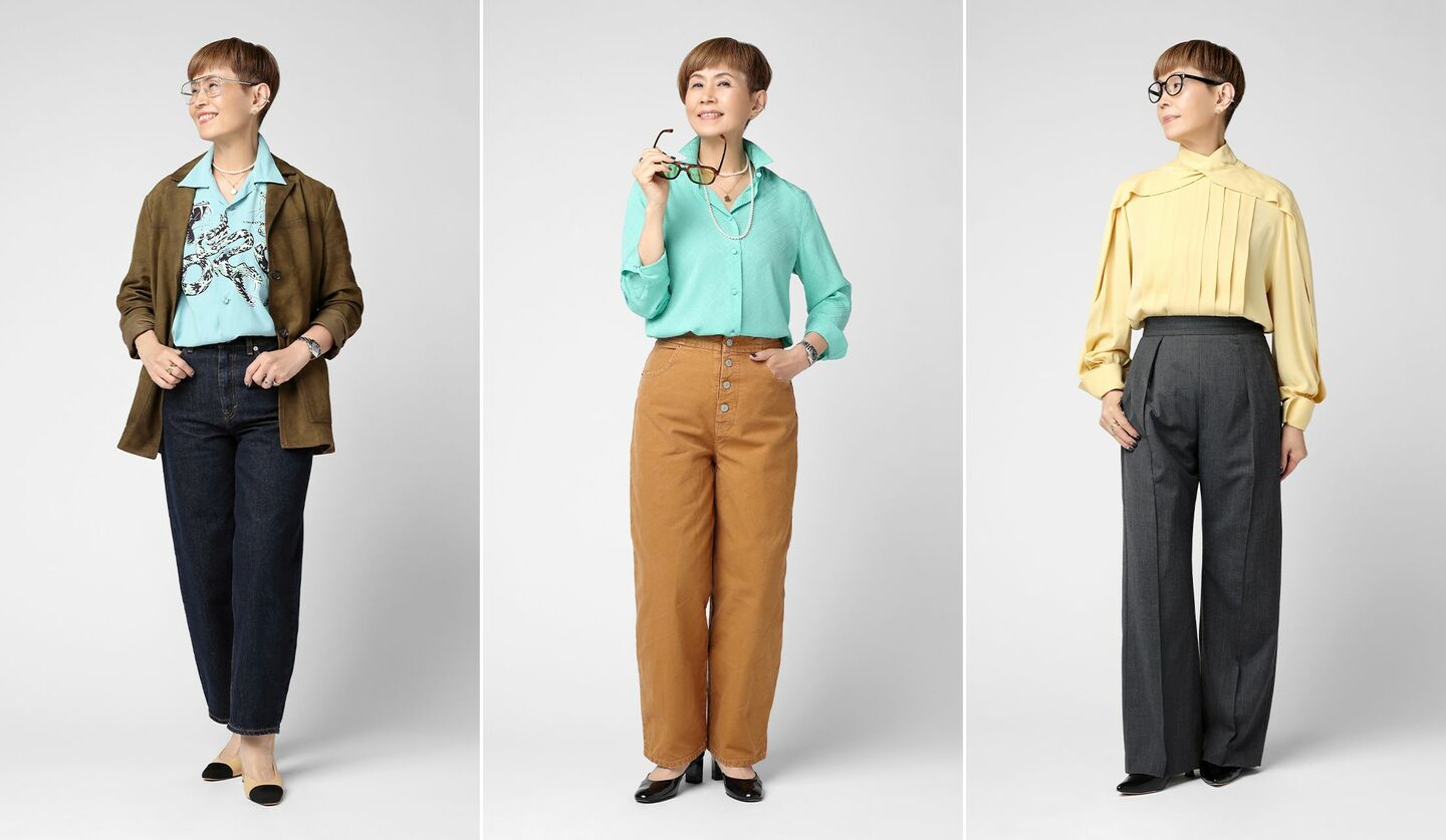 スタイリスト犬走比佐乃さんが着こなすトレンドカラーを取り入れたコーディネート