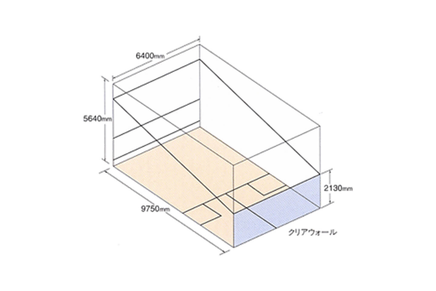 スカッシュのコートサイズ。床面積は約63㎡(約19坪)