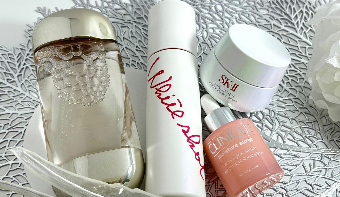 イプサの新化粧水,ポーラの美白化粧水,クリニークのピンクボトルの美容液,SK-IIのジェルクリーム