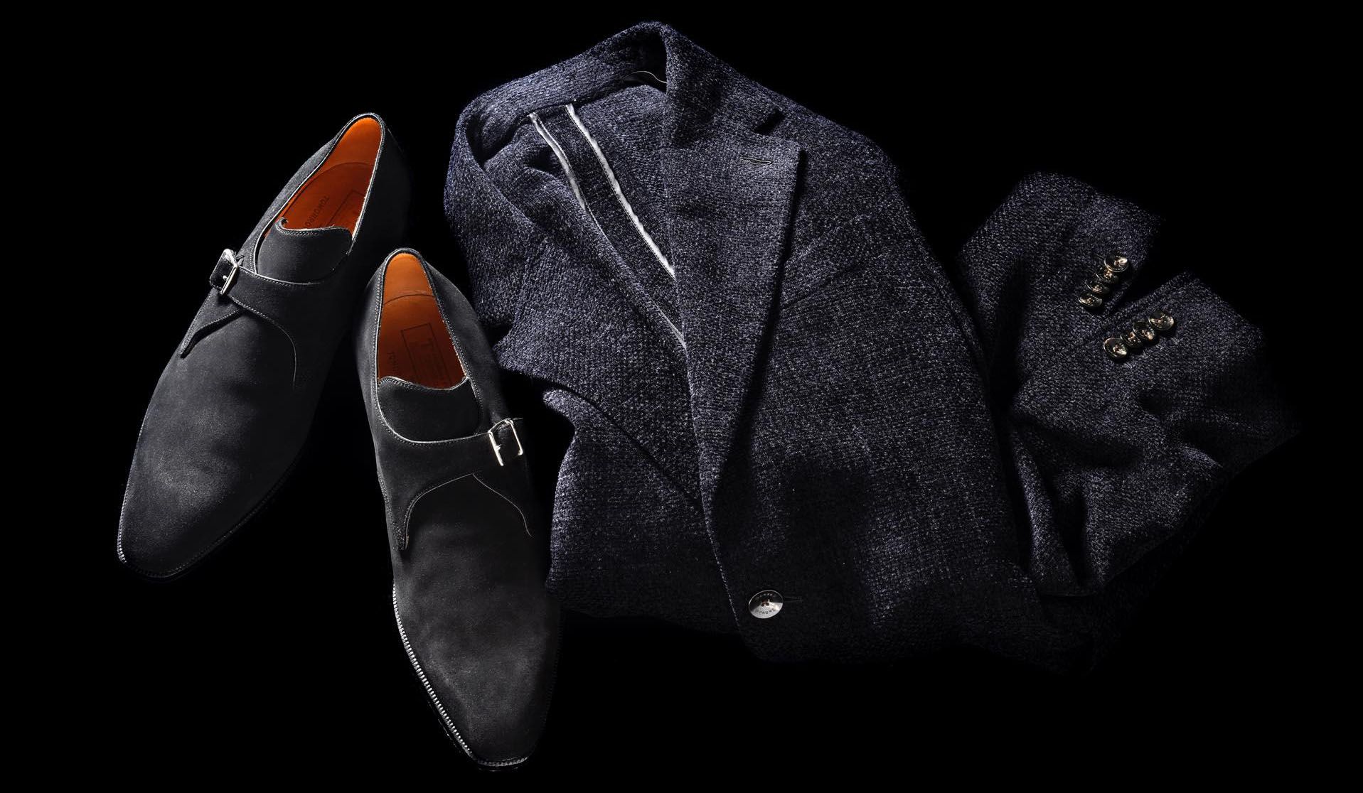 カルーゾ×トゥモローランドのジャケットとヒデタカフカヤペルトゥモローランドの靴