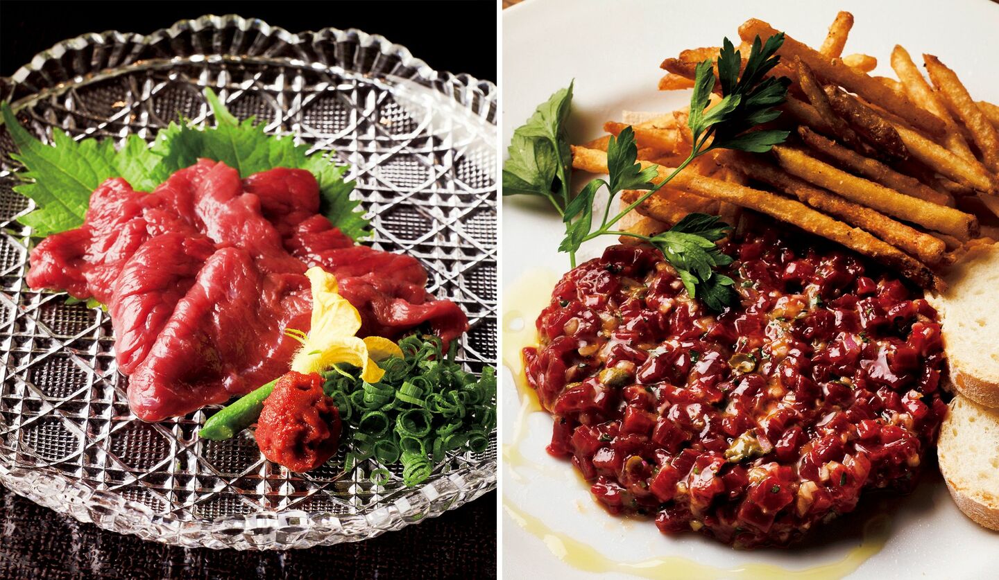 「FREGOLI」の馬肉のタルタル、「霞町三〇一ノ一」の馬刺し
