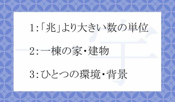 「一宇」の意味として正しいのはどれ？