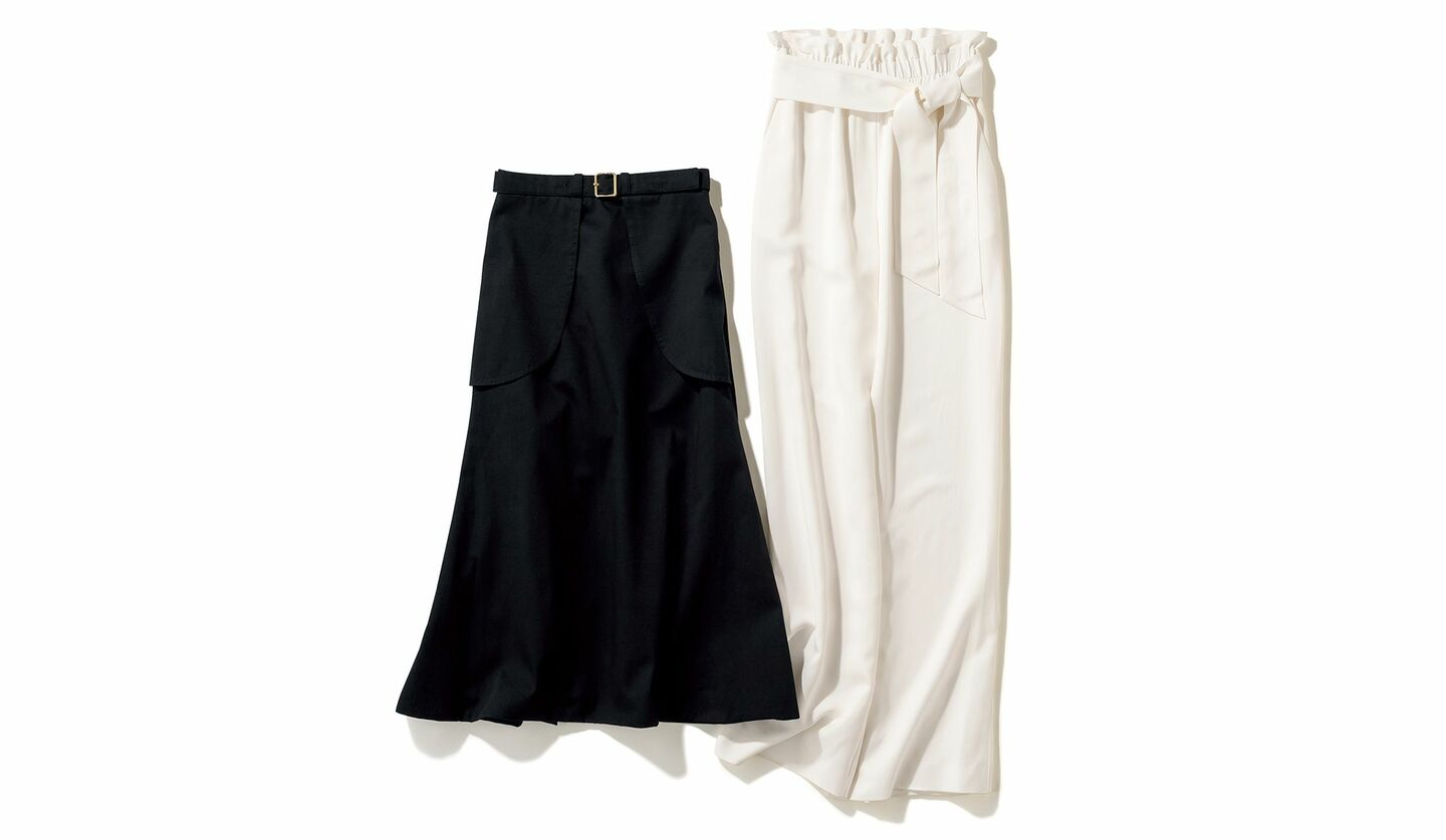 しなやかな白のワイドパンツ＆凛とした黒のフレアスカート